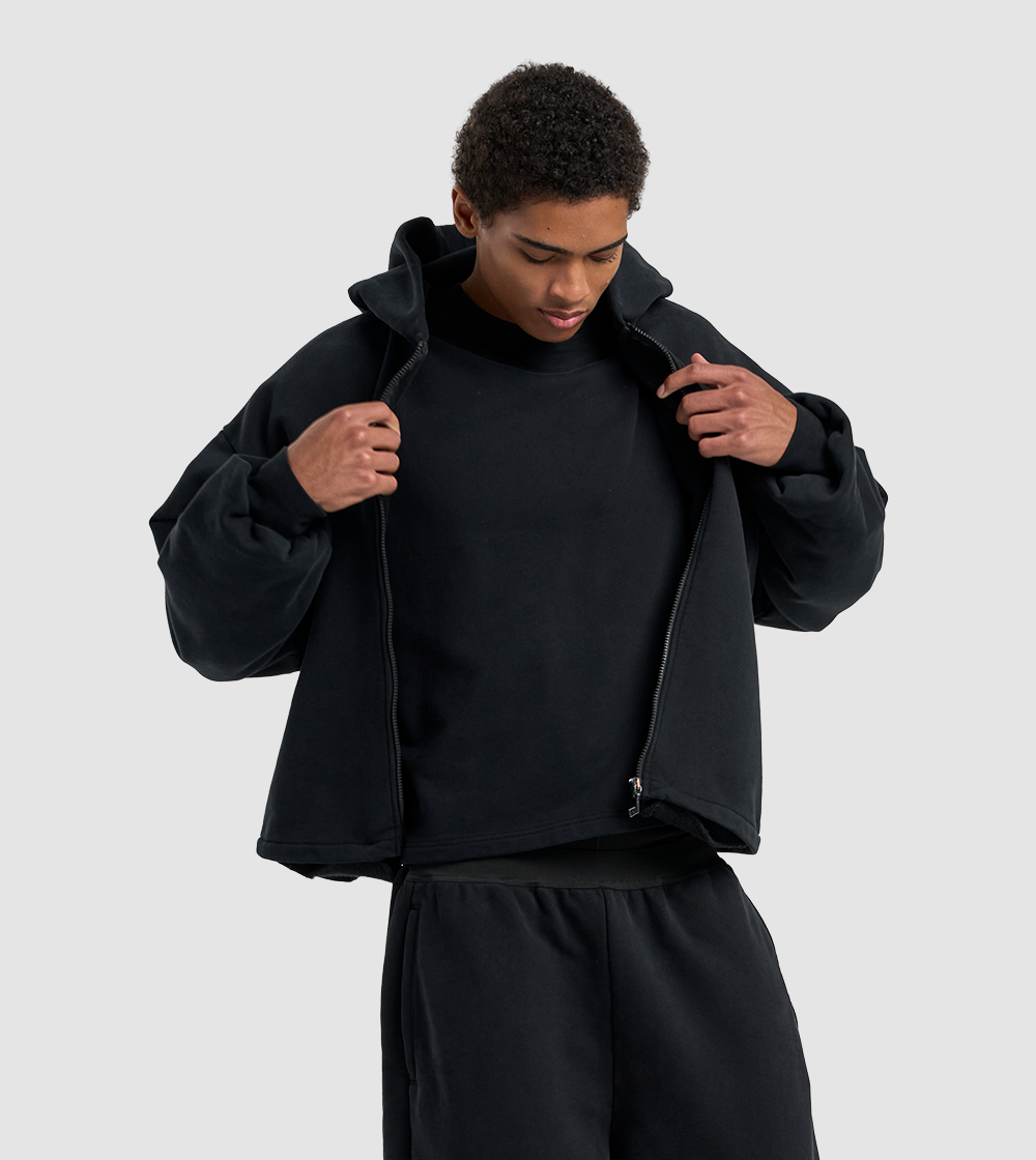 Zip Hoodie Raw Black